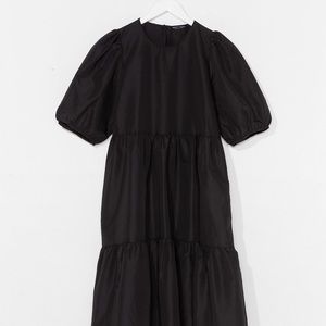 Nastygal smock it to em Pugh sleeve midi dress black size small